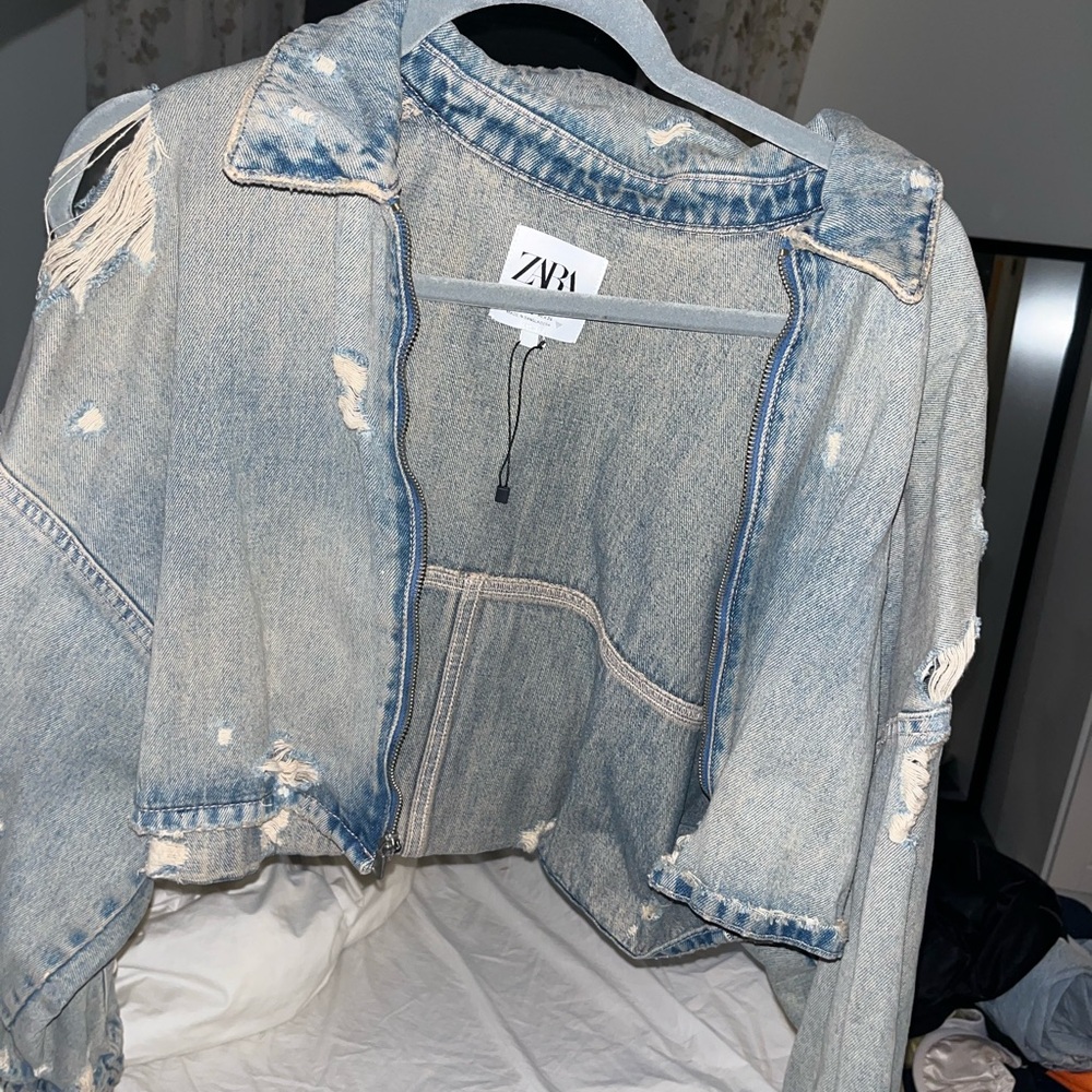 Zara Light Blue Distressed Jean Jacket